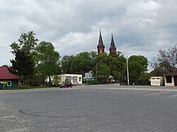 Center of Grębków with the Saint Bartholomew church in the background