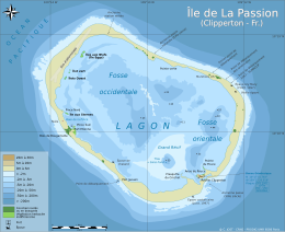 Clipperton Island with enclosed lagoon, showing depths in metres