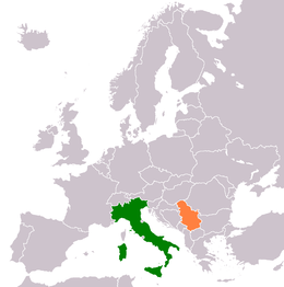 Mappa che indica l'ubicazione di Italia e Serbia