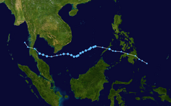 热带风暴科罗旺的路径图