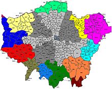 Map of postcodes in Greater London: The "Western" district is a sub-set of West London London Postal Region Map.jpg