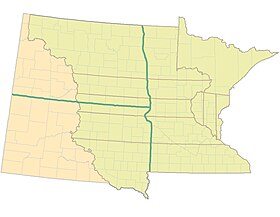 The nine original counties of the Minnesota Territory extended into what became North Dakota and South Dakota (left) MN-Terr-1849-1851.jpg
