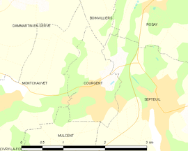 Mapa obce Courgent