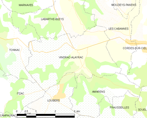 Poziția localității Vindrac-Alayrac