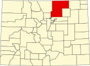Map of Colorado highlighting Weld County Map of Colorado highlighting Weld County.svg