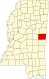 Harta statului Mississippi indicând comitatul Kemper