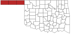 The Oklahoma Panhandle Map of Oklahoma highlighting Panhandle.svg