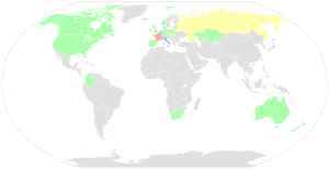 A world map with colours showing how many rider from each nation competed in the 2022 Tour de France.