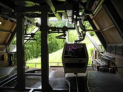 Inside the lower station of the cable car