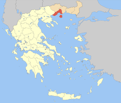 Location of Kavala Prefecture in Greece