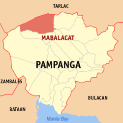 Mapa ng Pampanga na nagpapakita sa lokasyon ng Mabalacat.