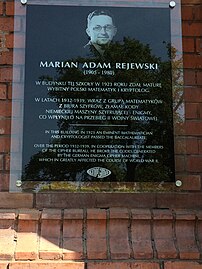 Plaque in memoriam to Marian Rejewski