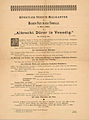 Programm zu „Albrecht Dürer in Venedig“, Redoute des Künstlerverein Malkasten im Februar 1889