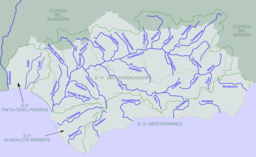 Karta över Andalusiens floder