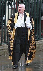 Hoyle during the Coronation of Charles III and Camilla in 2023 Sir Lindsay Hoyle (Commons Speaker 1.66) 2023.jpg