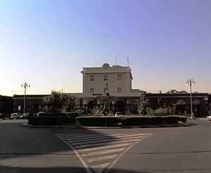 View of the piazza and passenger building.