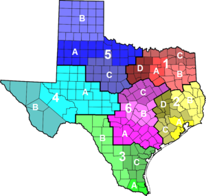 THP regions and districts Texas Highway Patrol divisions map.png