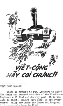 A U.S. propaganda leaflet urges Viet Cong to defect using the Chieu Hoi Program. Vietnampropaganda.png