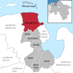 Läget för kommunen Wangerland i Landkreis Friesland