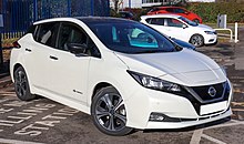 The Nissan Leaf was the world's top selling highway-capable all-electric car until December 2019. 2018 Nissan Leaf Tekna Front.jpg