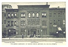 The buildings in 1893 494 THE GERMAN DISPENSARY, 137 SECOND AVENUE, BETWEEN 8TH AND 9TH STREETS.jpg