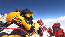 Selfie on the summit, 2012 Andreas Breitfuss Mt Everest Summit.jpg