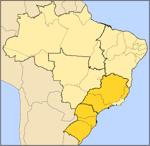 Mapa de les zones productores de cafè al Brasil (en color taronja)