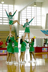 Cheerleaders warming up for competition