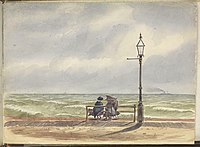 Mends was on half pay at the time of the sketch, and the two ladies looking out to sea are thought to be his wife and daughter