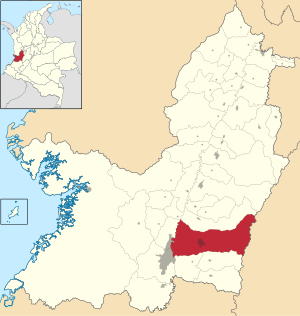 Location of the municipality and city of Palmira in the Valle del Cauca Department.の位置図