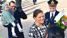 Kronprinsessan Victoria gratuleras på sin namnsdag på Stockholms slott den 12 mars 2014.
