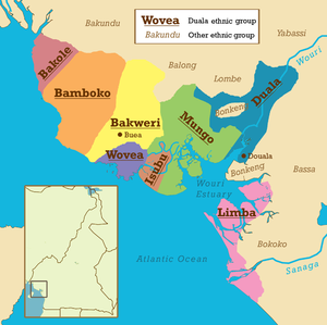 Map showing the location of the various Duala ethnic groups of Cameroon Duala ethnic groups.png