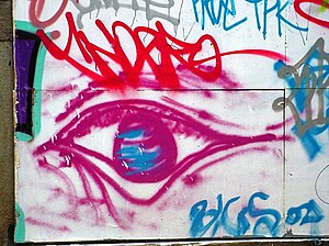 English: Eye painting on a wall in London.