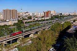 Aerial view of railway north of Qingta, 2021