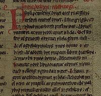 Několik úvodních řádků Mabinogi z Červené knihy hergetské (Pwyll, vládce dyvedský)