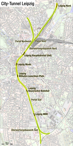 Схема траси міського тунелю Лейпцигу