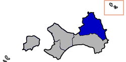 Jinsha Township (blue) in Kinmen County (grey)