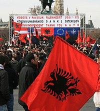 Celebration of the Declaration of Independence of Kosovo in 2008 Kosova independence Vienna 17-02-2008 b.jpg