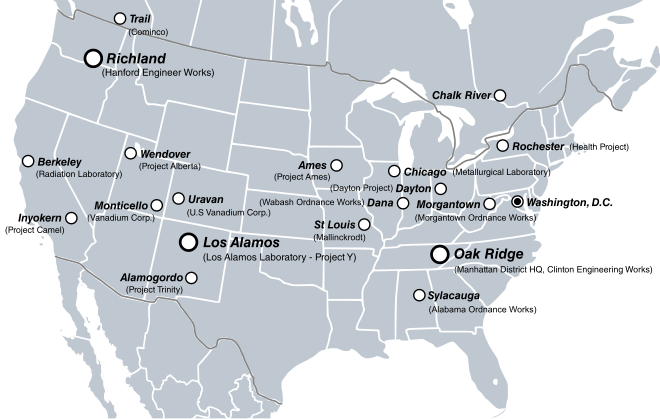 Carte des États-Unis et du sud du Canada où est indiquée l'emplacement des principaux centres du projet.