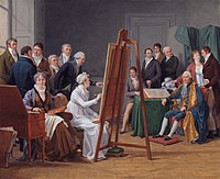Marie-Gabrielle Capet: Madame Vincent opettaa ateljeessaan, maalattu vuonna 1808, nykyään Münchenissä Neue Pinakothekissa.