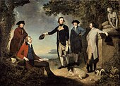 John Hamilton Mortimer: (van links naar rechts) Daniel Solander, Joseph Banks, James Cook, John Hawkesworth en John Montagu, 1771]]