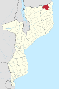 Muedan piirin sijainti Mosambikissa.