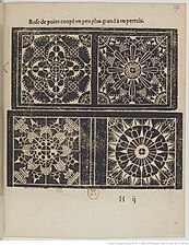 Nouveaux pourtraicts de point coupé et dantelles en petite, moyenne & grande forme nouvellement inventez & mis en lumière, imprimé à Montbéliard par Jaques Foillet, 1598