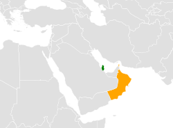 মানচিত্র Qatar এবং Oman অবস্থান নির্দেশ করছে