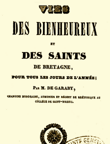 Page de garde du livre la vie des bienheureux et des saints de Bretagne, pour tous les jours de l'année.png
