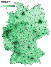 Population density by municipality Population density of Germany by municipality.svg