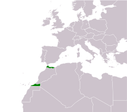 西屬摩洛哥在摩洛哥地區的位置（綠色）