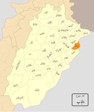 Lahore District highlighted within Punjab Province