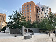 View of memorial from Vassar Street, with Stata Center in background (2021) Sean Collier Memorial and Stata Center.jpg
