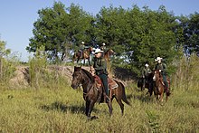 United States Border Patrol agents patrol on horseback in Texas. South Texas, Border Patrol Agents, McAllen Horse Patrol Unit (11933609855).jpg